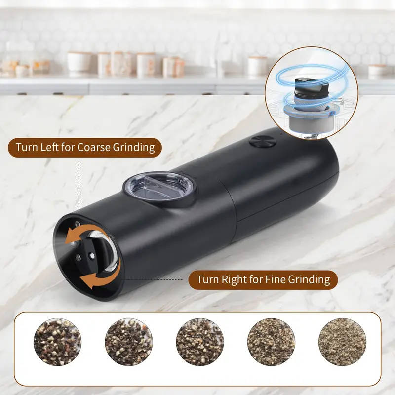 Electric Salt and Pepper Grinder Set Rechargeable Adjustable Coarseness One-Hand Operation Dual Char