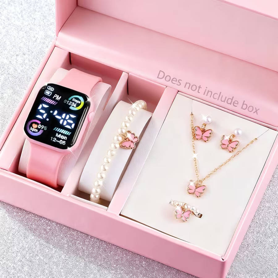 6Pcs Ladies Watch Jewelry Gift Set Square Design