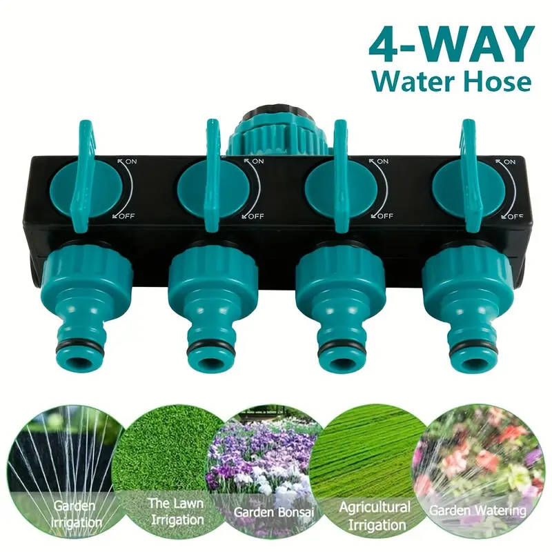 4Way Garden Hose Splitter  1" to 3/4"  1/2" Threads Durable ABS Plastic Green with Black - Essential