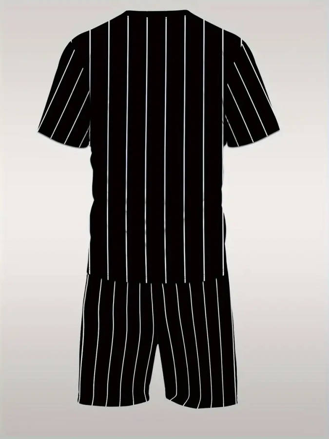 Men's Two-Piece Set, Round Neck Short Sleeve T-Shirt and Drawstring Shorts