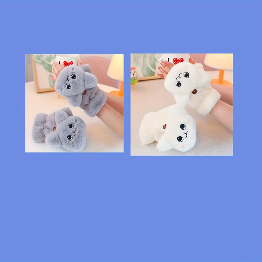 1 Pair White Warm Gloves