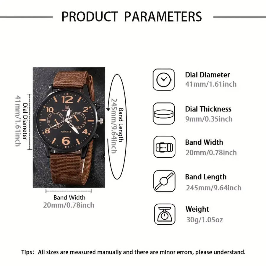 Stylish Men's Quartz Watch & Bracelet Set - 4pcs