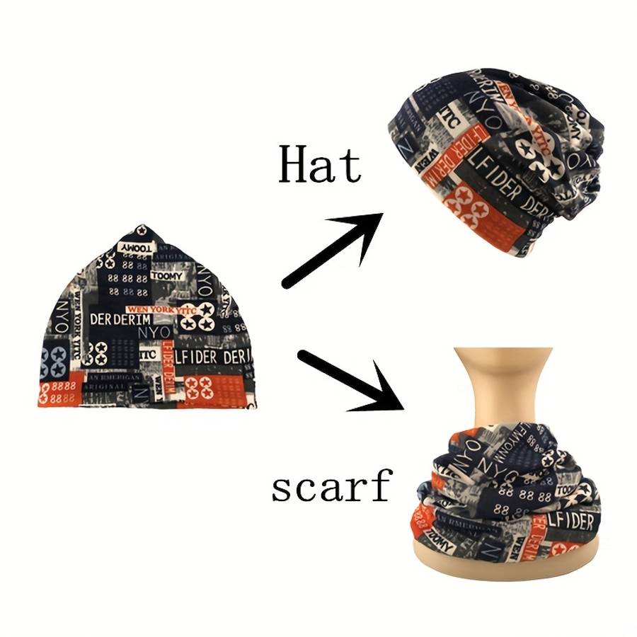 Unisex Printed Beanie Hat Scarf Casual Style High Stretch Polyester With Elastane Light