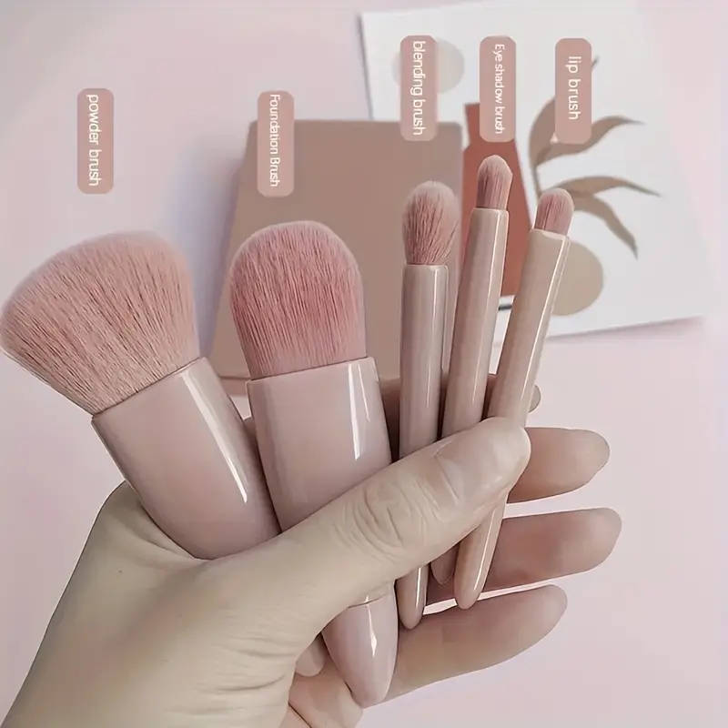 5pcs Hypoallergenic Nylon Bristle Makeup Brush Set with Mirror ABS Handle Oval Foundation Blending B