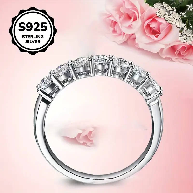 Classic 925 Sterling Silver, Inlaid Synthetic Zirconia Eternity Ring