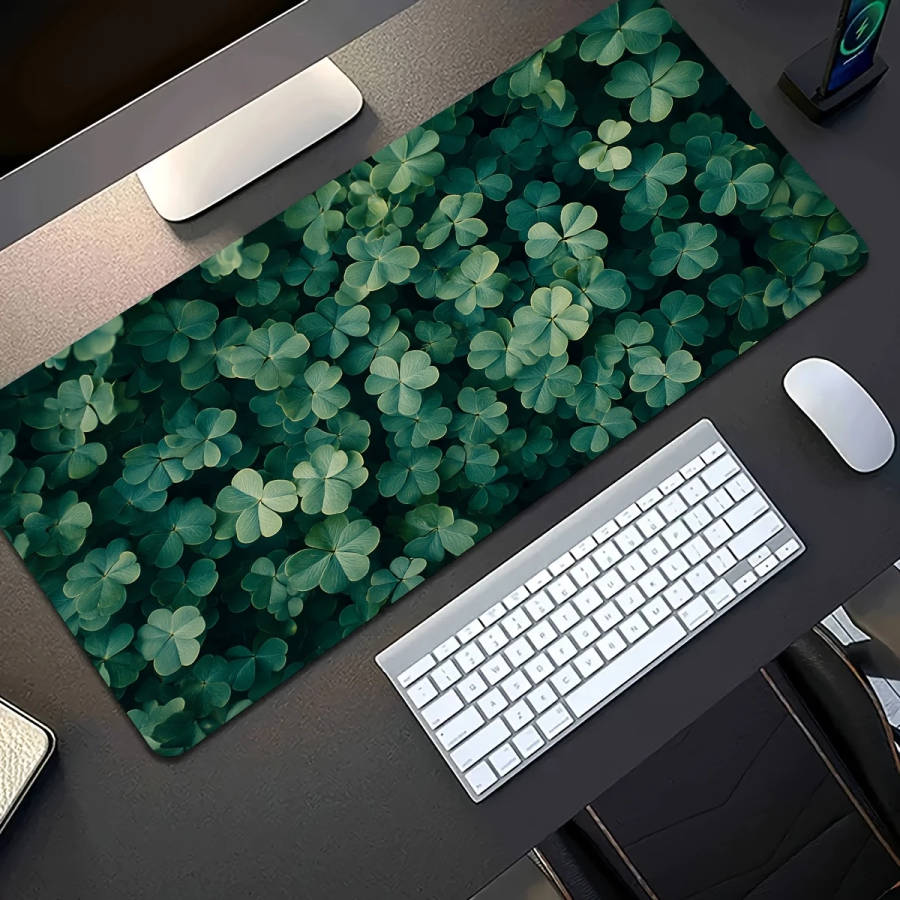 1pc 30x60cm Fortune Deep Green Clover Rubber Non-Slip Mouse Pad Office Desk Accessory Durable