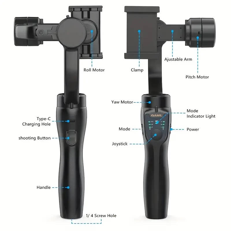 3Axis Smartphone Gimbal Stabilizer USB Charging Wireless Handheld Stabilizer with Tripod 2500mAh Li-
