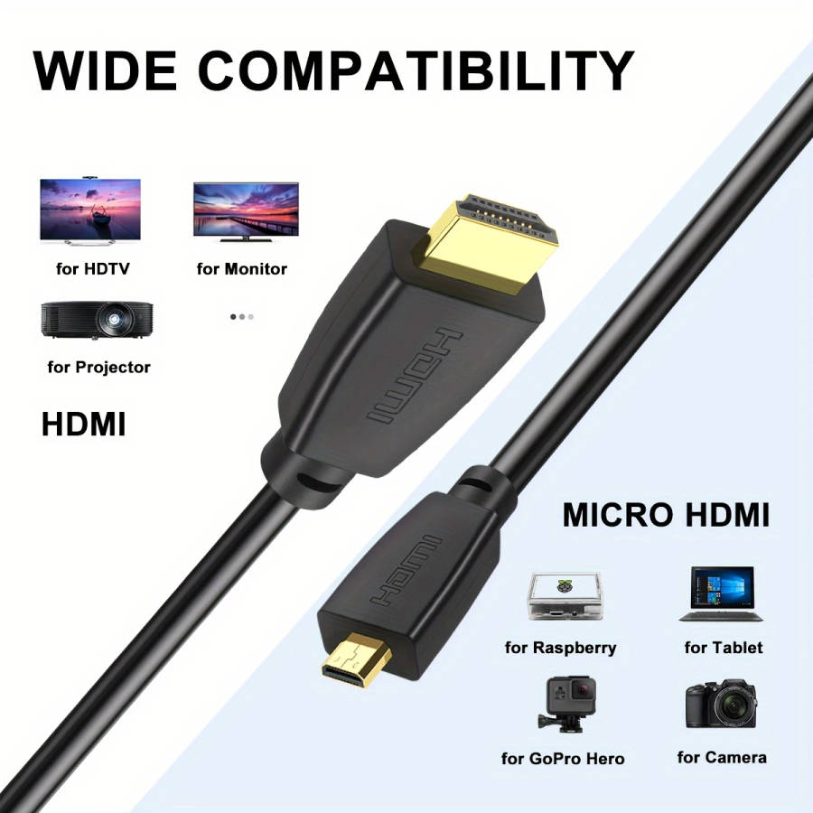 1pc 100cm High-Speed HDTV Cable 2.0/1.4 Gold-Plated Male to Micro 18Gbps Supports 4K 60Hz HDR 3D Up