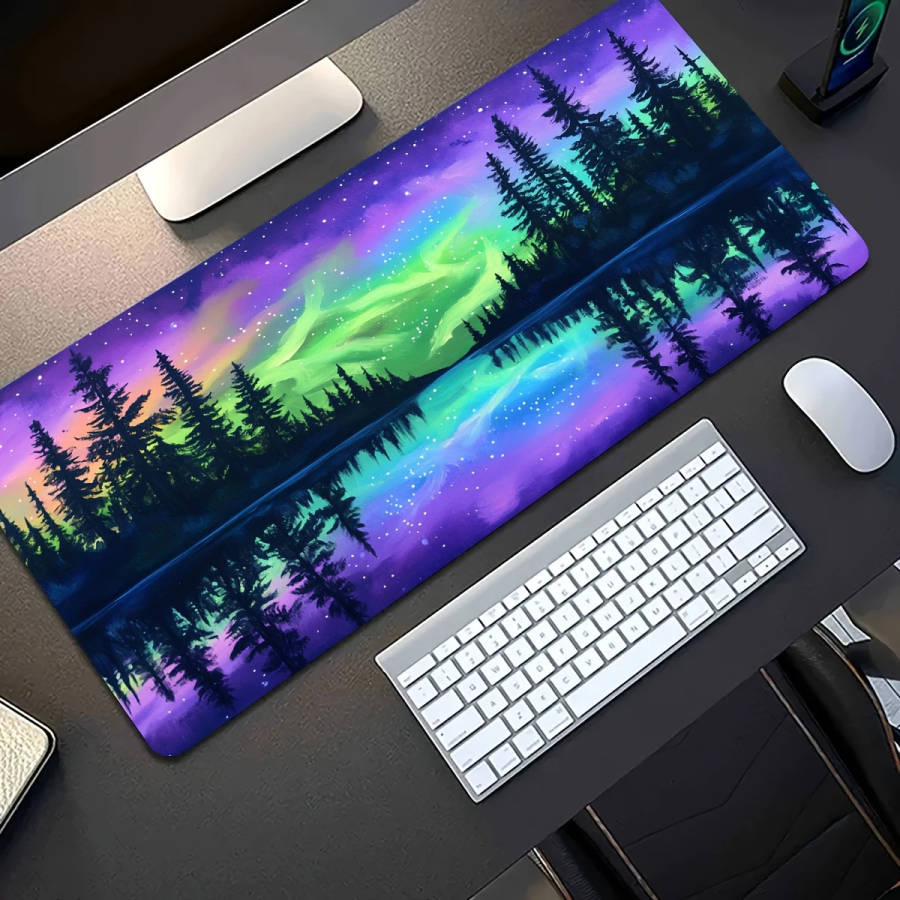 1pc 40x90cm Aurora Forest Nightscape Gaming Mouse Pad Soft Washable Non-Slip Rubber Base