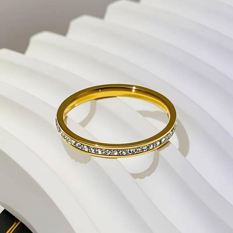 2 Piece Hip-Hop Style Titanium Steel Ring, Synthetic Cubic Zirconia