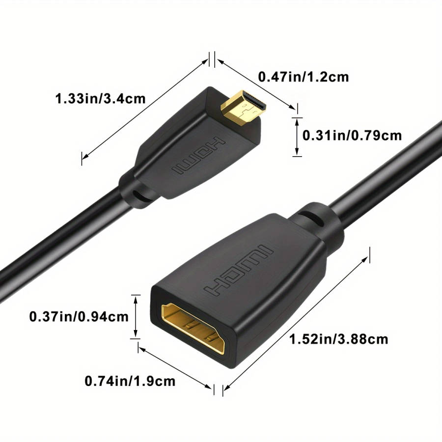 1pc 30cm High Speed Micro Male to Female Cable 18Gbps 4K 60Hz HDR Gold-Plated Ethernet-Ready Round