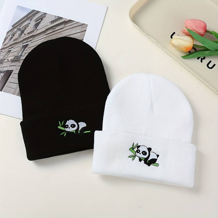 1pc Acrylic Stretchy Skull Beanie Hat Panda Embroidery Knit Beanie Hat for Men and Women Acrylic