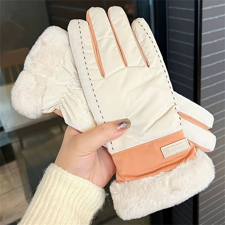 1 Pair Beige Color Warm Gloves