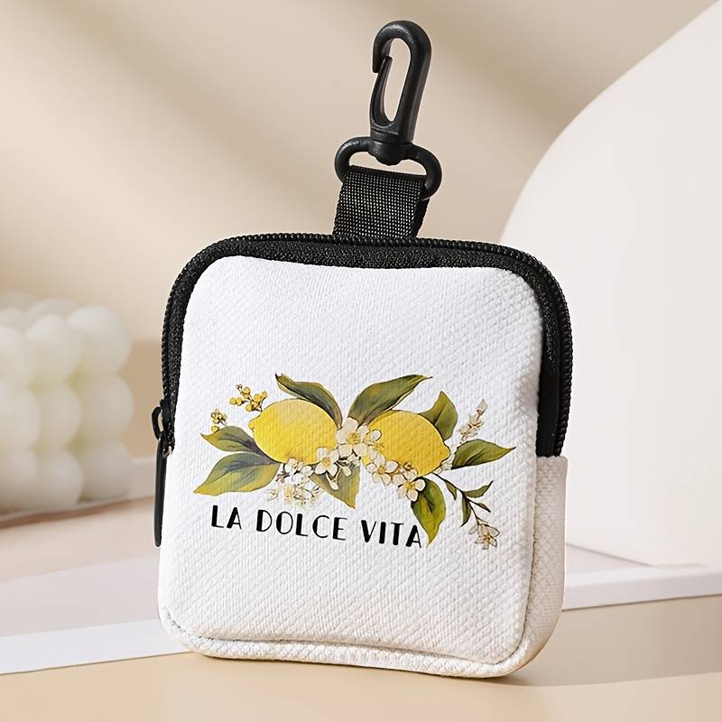 1pc Large Capacity Coin Wallet with Lemon Letter Pattern Beautiful and Simple Digital Printing Coi