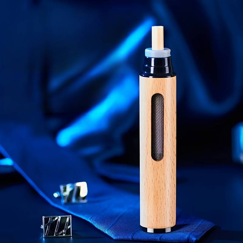 1pc Wooden Mini Car Ashtray Portable Round Metal Dust-Proof Container with Lid for Vehicle Us