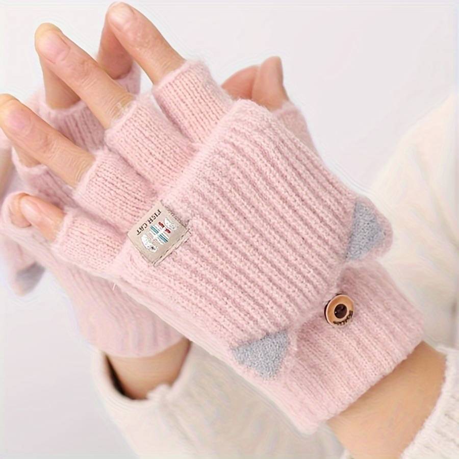 1 Pair Pink One Size Warm Gloves