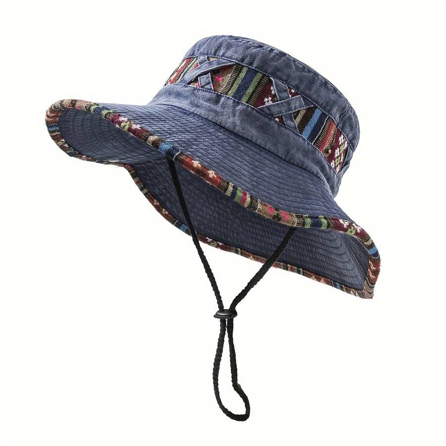 1pc Women's Denim Hiking Hat Vintage Style Outdoor Mountaineering Cap with Adjustable Drawstring