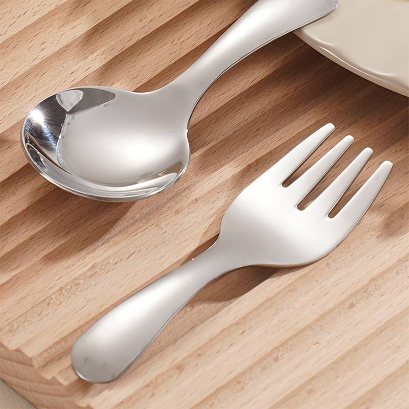 3pcs Set Stainless Steel Short Handle Spoon and Fork Portable Teaspoon for Milk Powder Ice Cr