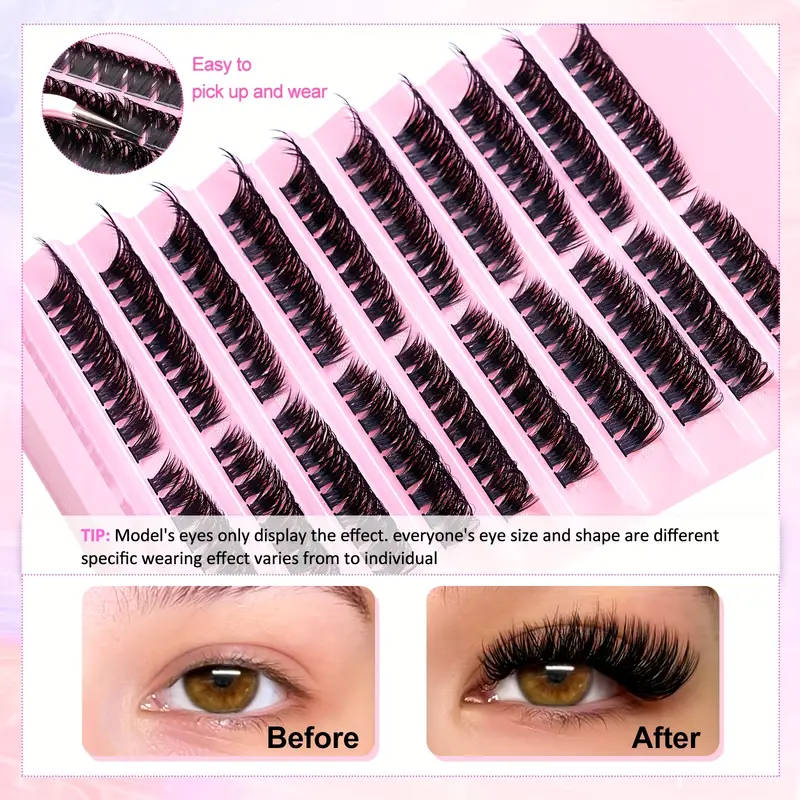 180 Clusters Of False Eyelashes 80D Mixed Length 8-16mm