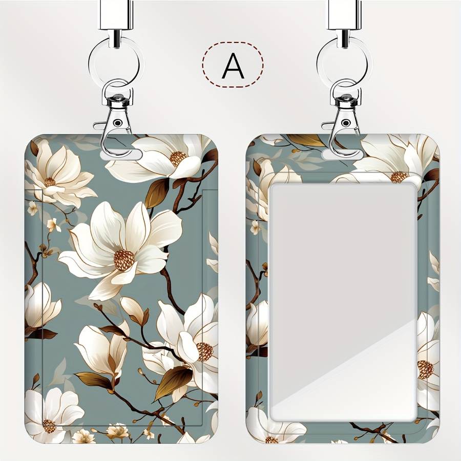 1pc A Card Holder for Doctors And Nurses Featuring a White Magnolia Flower Design Suitable for Bus