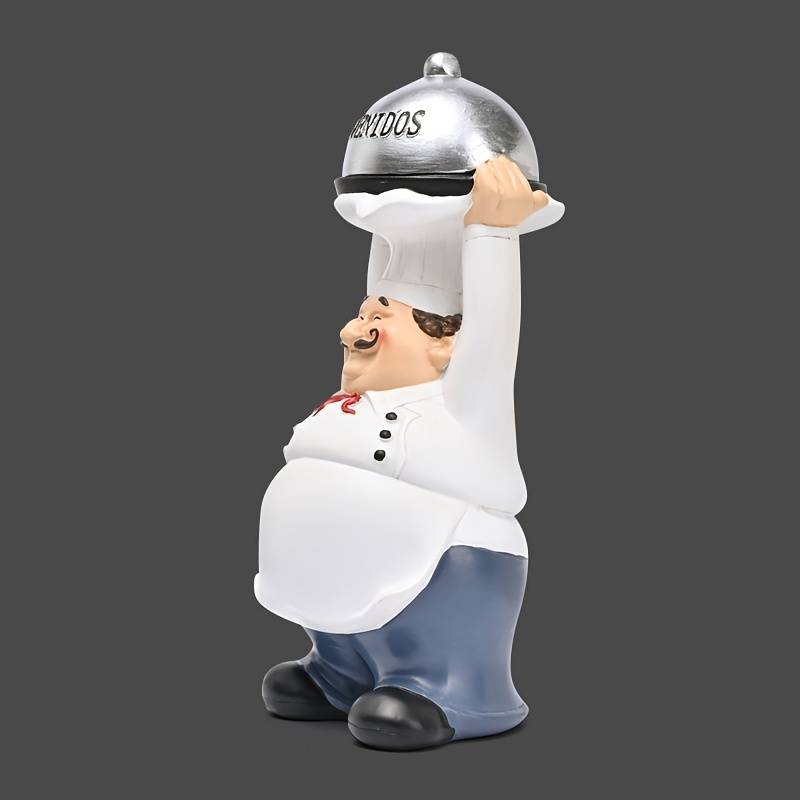 1pc Vintage European Chef Figurine Resin BIENVENIDOS Welcome Sign Cartoon-Style Kitchen Decor