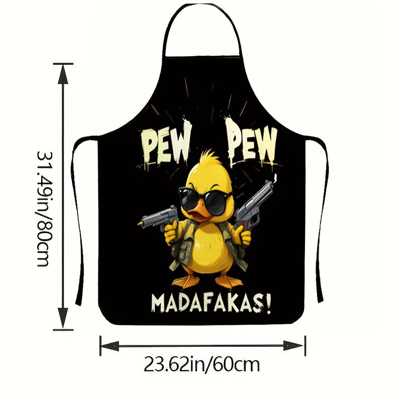 1pc One Men's Kitchen Apron with "PEW PEW" Letters and Cool Duck Pattern Humorous Style Kitc