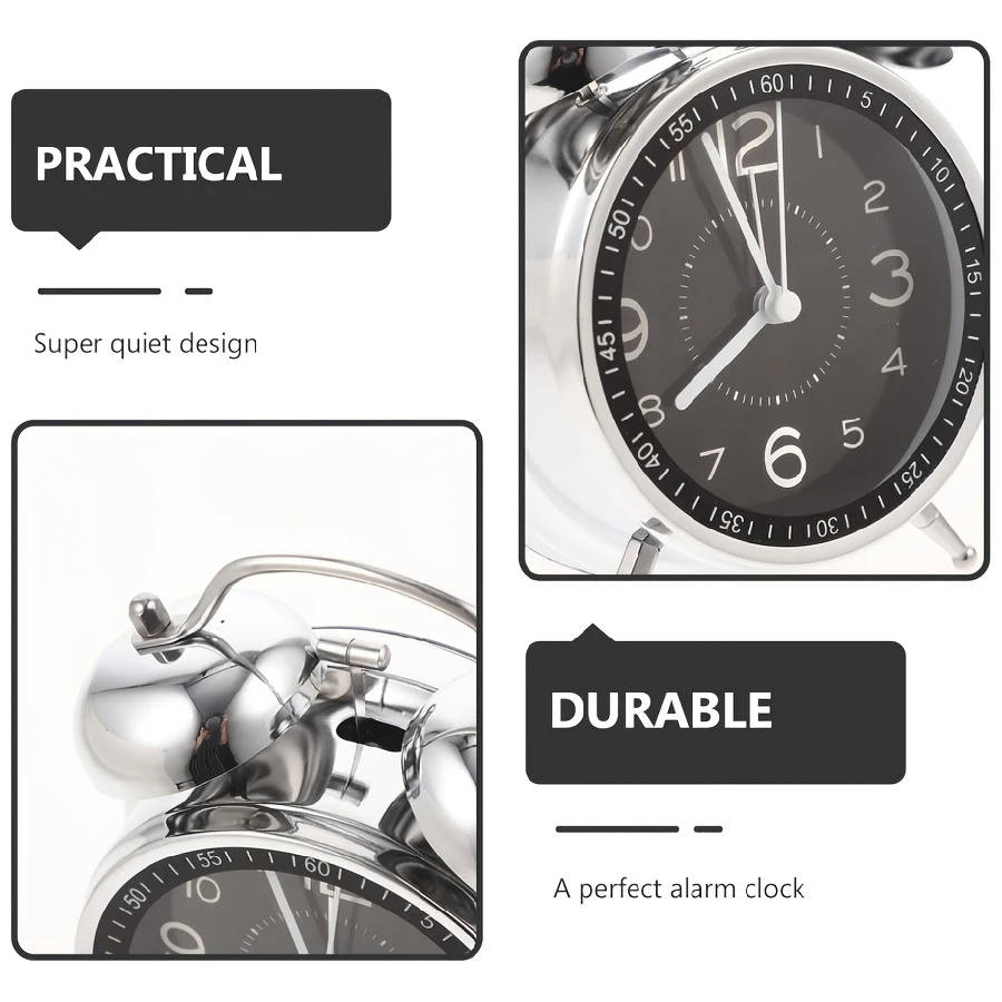 1pc Chic Metal Alarm Clock with Glass Face Luminous Silent Quartz Movement Anti-Fall Design