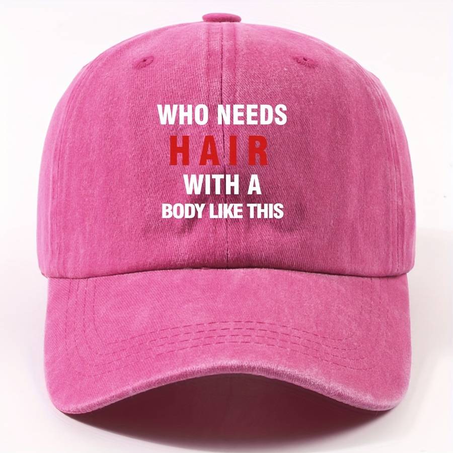 1pc Unisex Polyester Baseball Cap with "Who Needs Hair with a Body Like This" Slogan Adjustable Cu