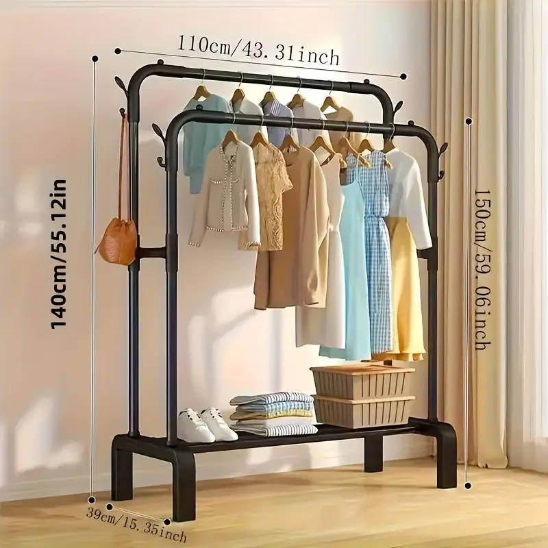 1pc Heavy-Duty Freestanding Clothing Rack - Space-Saving Garment Organizer with Sturdy Metal Frame,