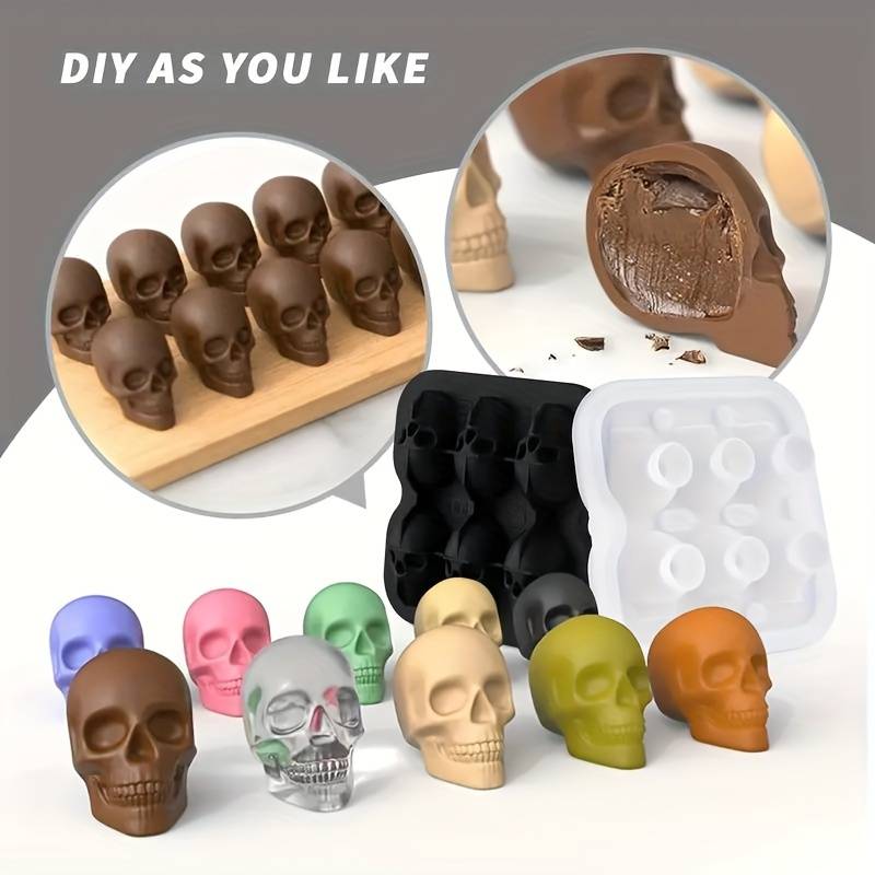 6-Grid Skull Ice Cube Mold Silicone Skull Ice Tray Halloween Ice Cube Mold Jelly Candy Ice