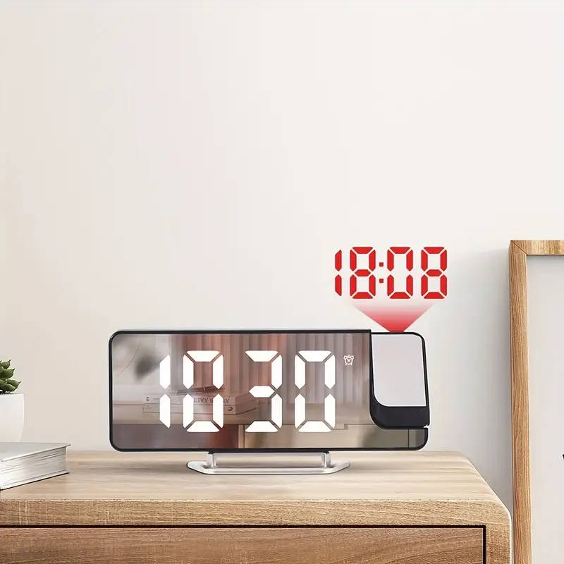 1pc Modern LED Digital Alarm Clock with Projection Temperature Display USB Powered Plastic Rectangle
