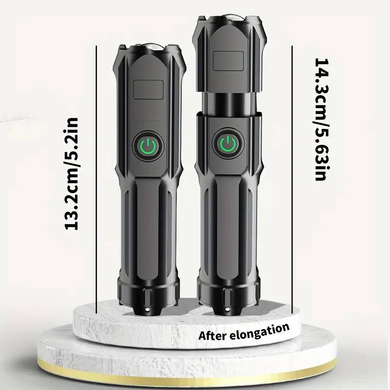 1pc Rechargeable LED Flashlight P50 Portable Telescopic Zoom 800mAh Lithium Battery USB Cable Includ