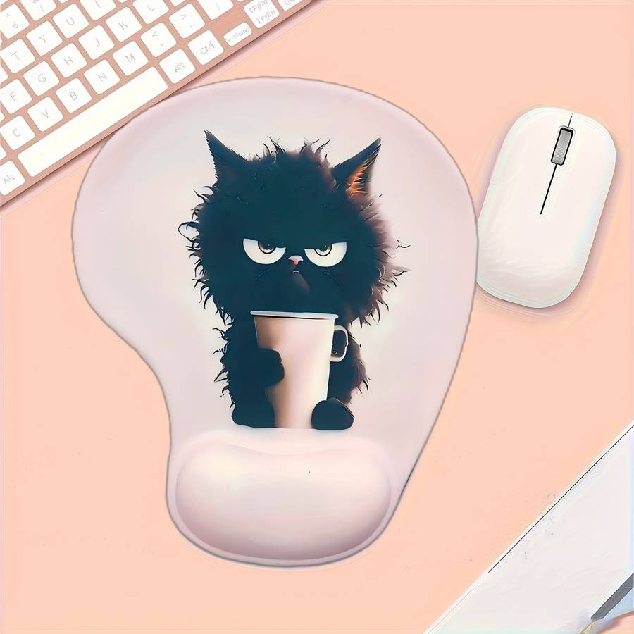 1pc Ergonomic Silicone Mouse Pad with Cute Cat Design Pink Non-Slip Base Wrist Suppor