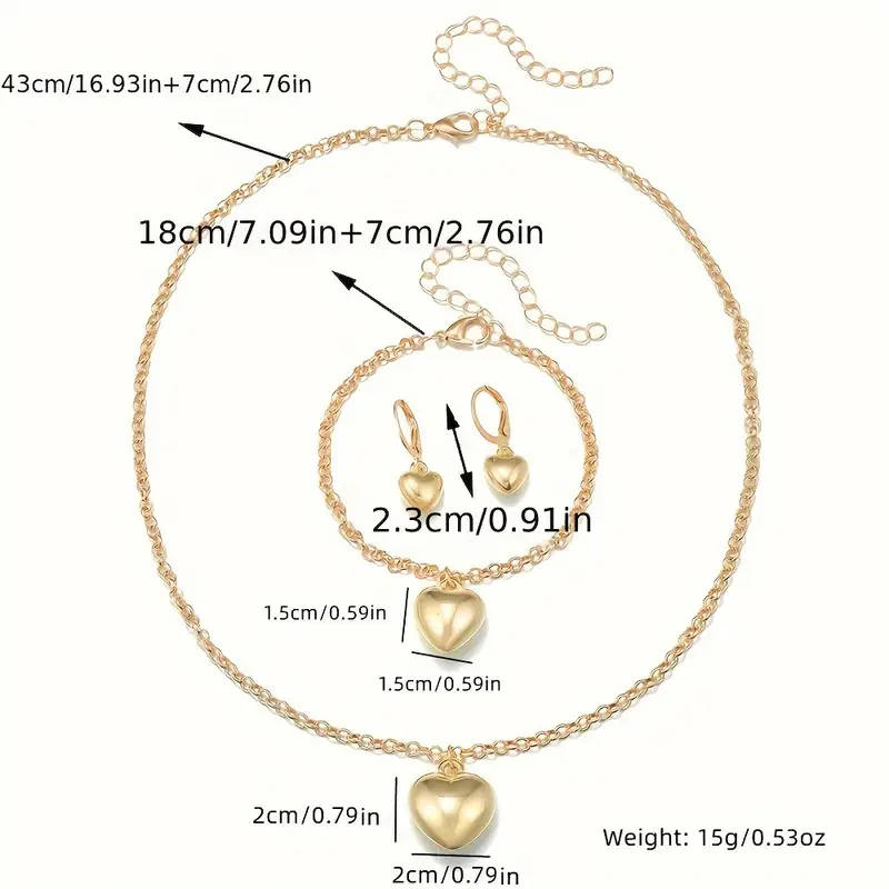 1 Pair Earrings + 1 Bracelet + 1 Necklace Jewelry Set