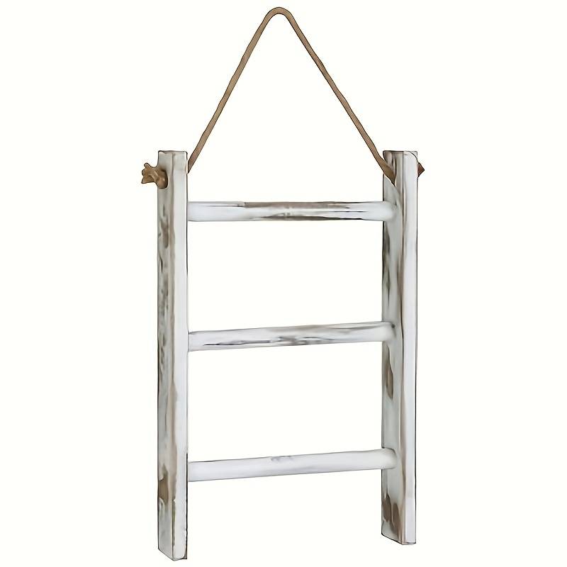 1pc Bohemian Rustic White-Washed Wooden Towel Ladder 3-Tier Wall-Mounted Bathroom Kitchen S