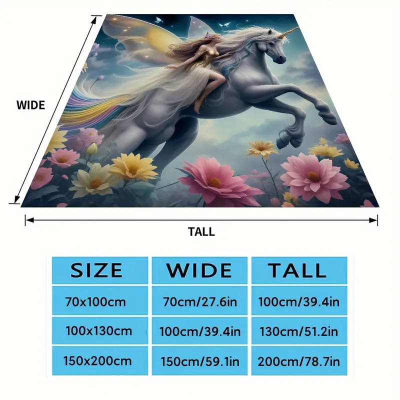 1 Romantic Unicorn and Floral Design Printed Flannel Blanket 70CM*100CM