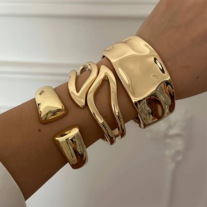 3-Piece Metal Exaggerated Bracelet Set For Women