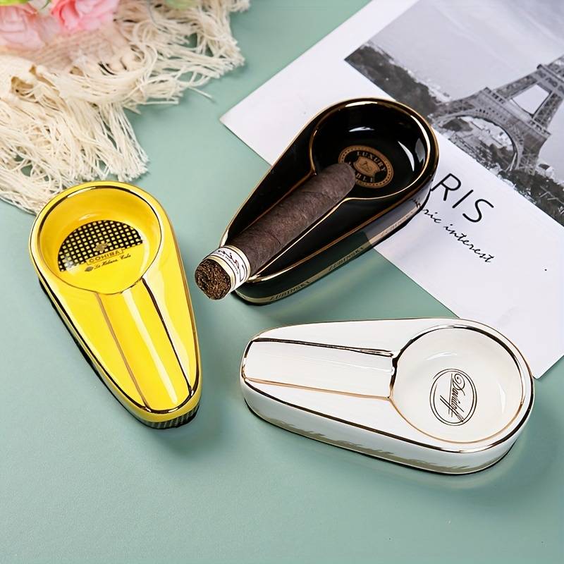 1pc Elegant Ceramic Cigar Ashtray Portable Creative Accessory for Smokers Ideal Living Room De