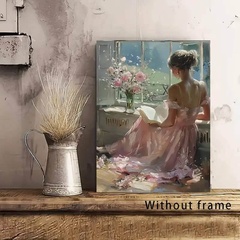 1pc Elegant Woman Reading Canvas Art Print Unframed Classical Wall Decor