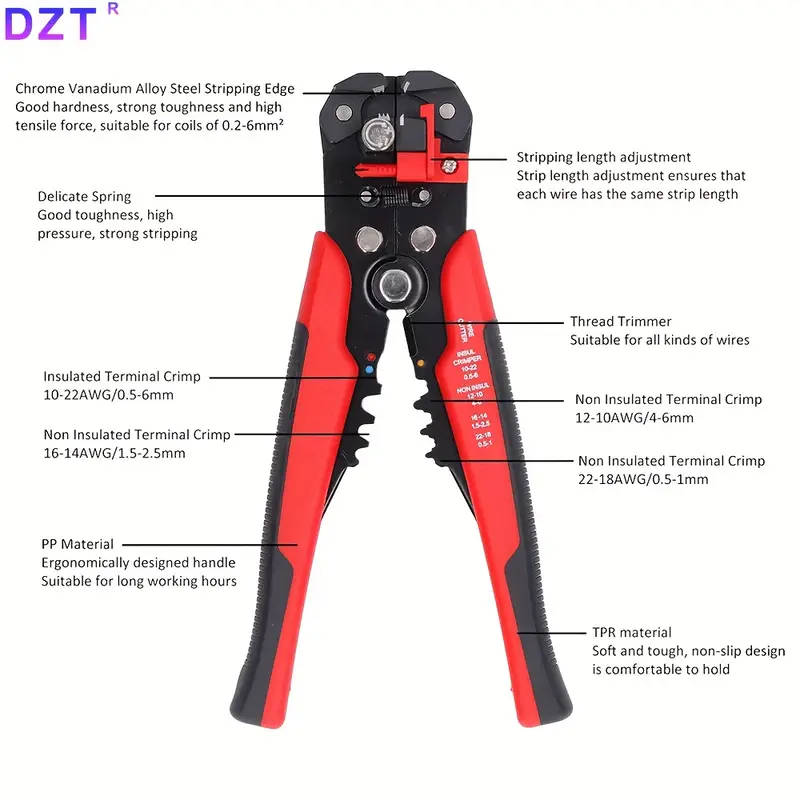 1pc Multi-Functional Automatic Wire Stripper Self-Adjusting Cable Cutter with Comfort Grip Handles