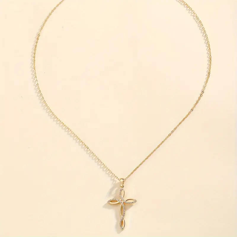 Gem Inlaid Cross Pendant Necklace