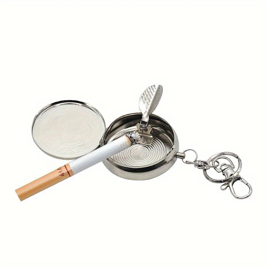 Stainless Steel Round Ashtray With Key Ring No Battery Required Color Sent Randomly