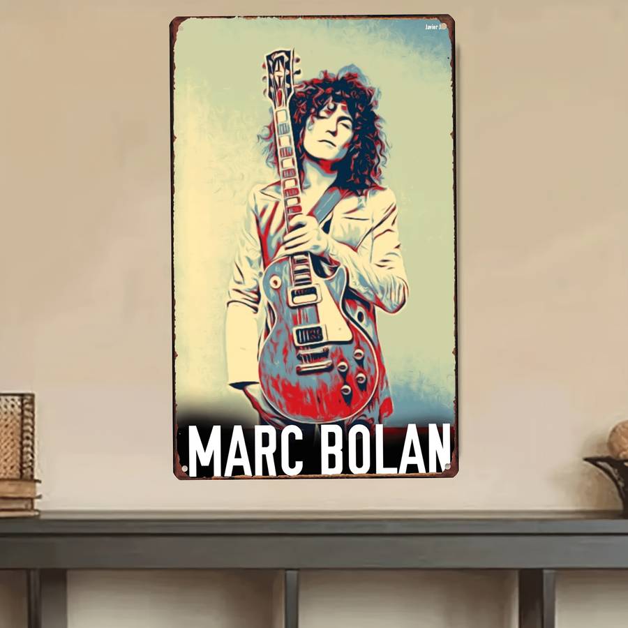 1pc Vintage Marc Bolan Metal Wall Art Sign 20.32cm x 30.48cm Durable Iron Decor with Electric Gui