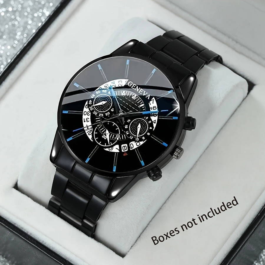 2pcs set Fashionable Men'S Watch Set Shockproof Quartz Wristwatch and Alloy Bracelet Round Case Non-