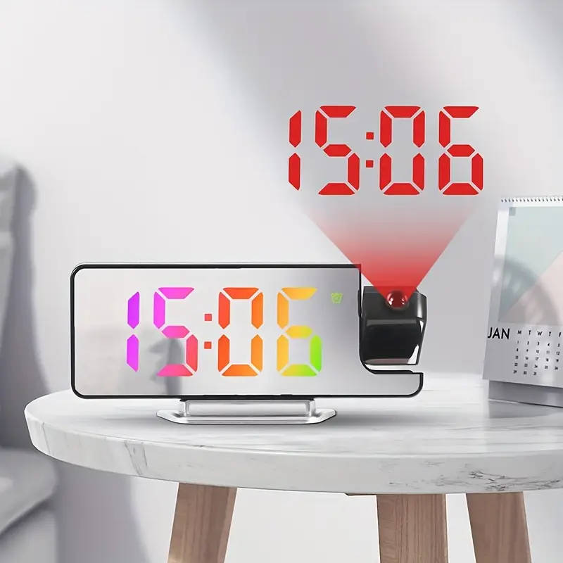 1pc Modern LED Digital Alarm Clock with Projection Temperature Display USB Powered Plastic Rectangle