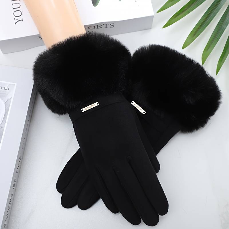 1 Pair Black Warm Gloves