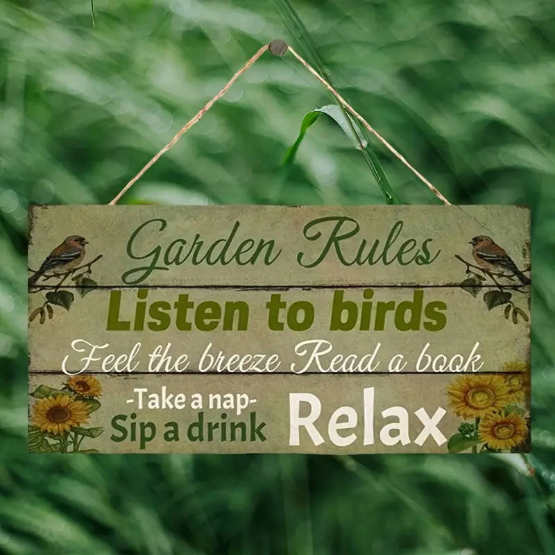1pc Rustic Garden Rules Wooden Sign Vintage-Inspired Home Garden Wall Decor Indoor Outdoor Use Artis