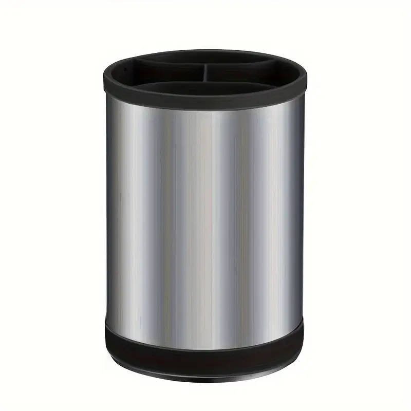 1pc Stainless Steel Kitchen Utensil Holder 360 Degree Rotating Cylinder with Drainage Holes and Divi