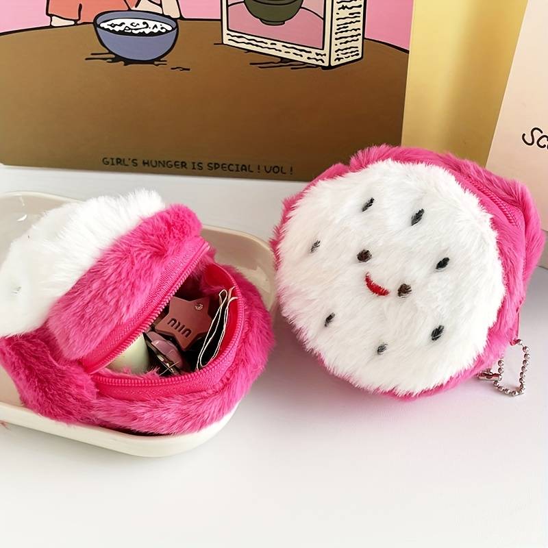 1pc Plush Coin Purse Dragon Fruit Shape Coin Purse Practical Storage Small Bag Mini Coin Pur