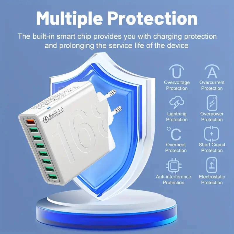 1pc Multiport Fast Charging USB Wall Phone Charger Adapter QC 3.0 USB Phone Charger for iPhone